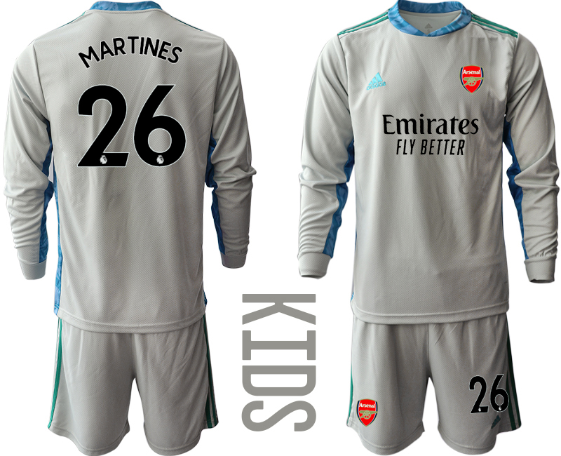 Youth 2020-2021 club Arsenal grey long sleeved Goalkeeper #26 Soccer Jerseys